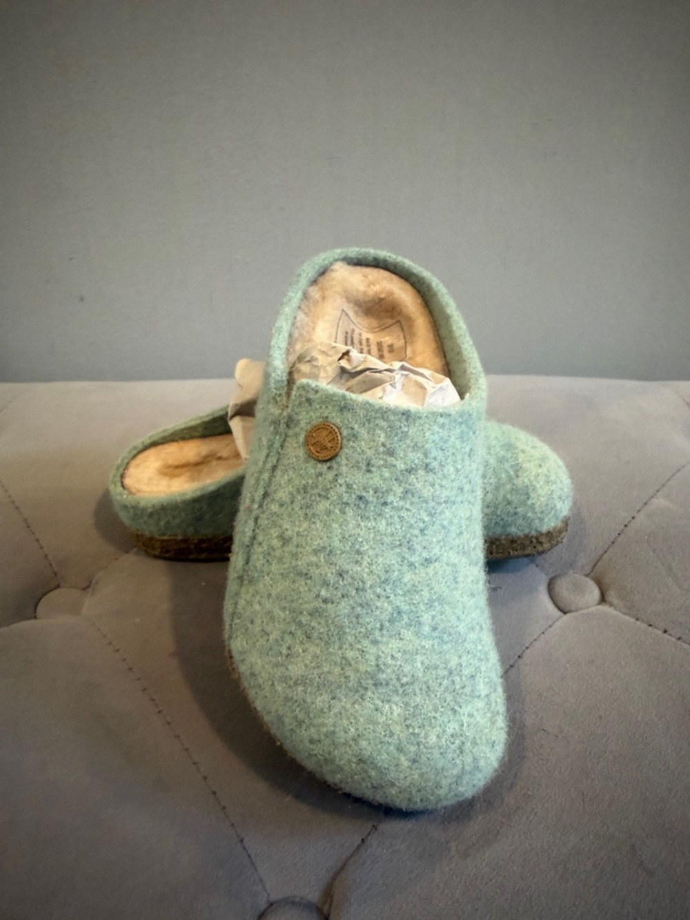 Birkenstock Kids Wool Slip-On Slippers in Mint